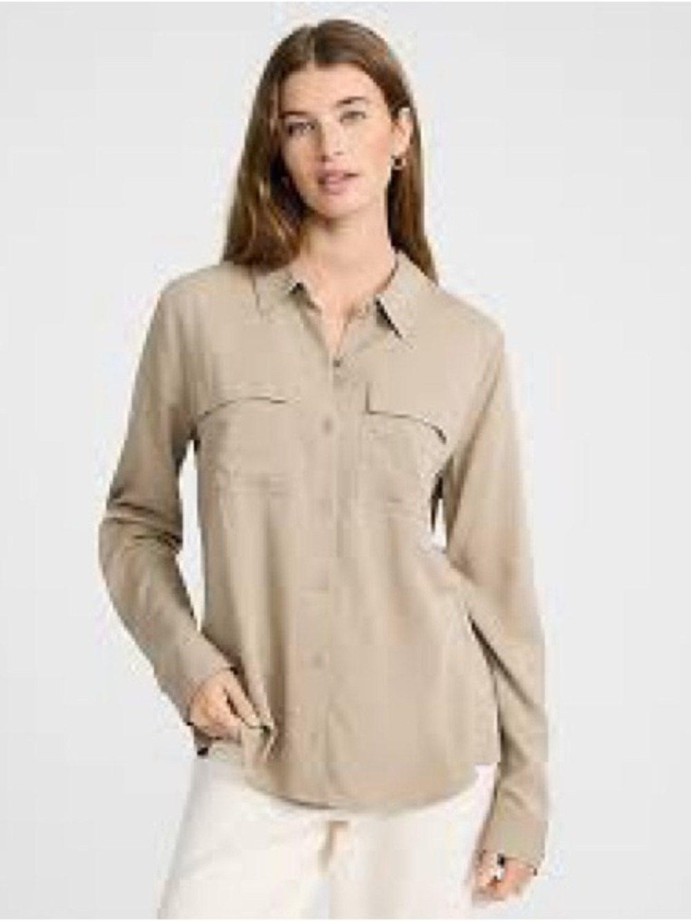 Express Women's Beige/gold Button-Down Utility Shirt Size XS